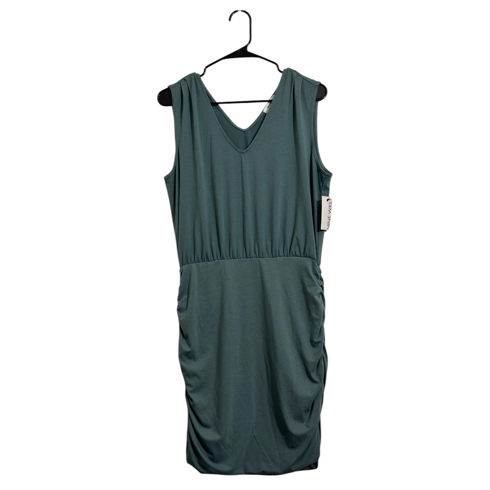 Nine West Teal Sleeveless V-Neck Ruched Sheath Mini Dress Women's Large NWT